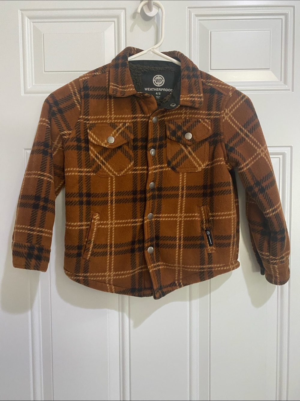 Weatherproof Kids Brown Orange Plaid Fleece Shirt Jacket
